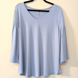 EVRI Women's Plus Size Light Blue Smocked-Sleeve Blouse – Size 0X